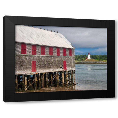 Maine-Lubec Mulholland Point Lighthouse as seen from the town of Lubec-Maine Black Modern Wood Framed Art Print by Eggers, Julie