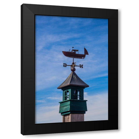 USA-New England-Maine-Mt-Desert Island weather vane topped with a fishing boat Black Modern Wood Framed Art Print with Double Matting by Gulin, Sylvia