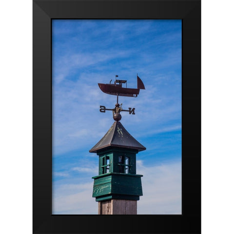 USA-New England-Maine-Mt-Desert Island weather vane topped with a fishing boat Black Modern Wood Framed Art Print by Gulin, Sylvia