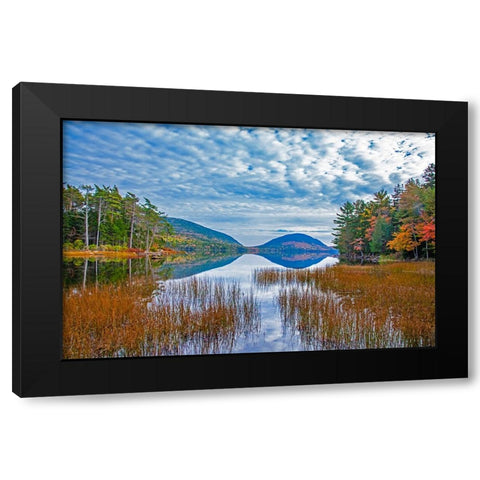 USA-New England-Maine-Acadia National Park and Jordon Pond on very calm Autumn day Black Modern Wood Framed Art Print by Gulin, Sylvia