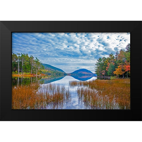 USA-New England-Maine-Acadia National Park and Jordon Pond on very calm Autumn day Black Modern Wood Framed Art Print by Gulin, Sylvia