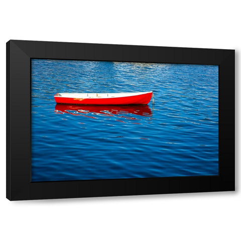 USA-New England-Maine-Camden-Camden Harbor and boat anchored in the harbor Black Modern Wood Framed Art Print by Gulin, Sylvia