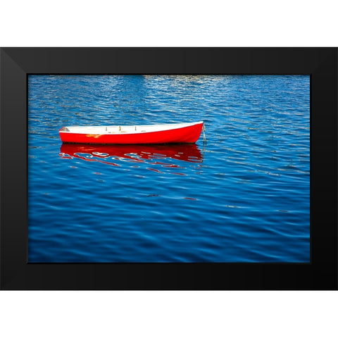 USA-New England-Maine-Camden-Camden Harbor and boat anchored in the harbor Black Modern Wood Framed Art Print by Gulin, Sylvia