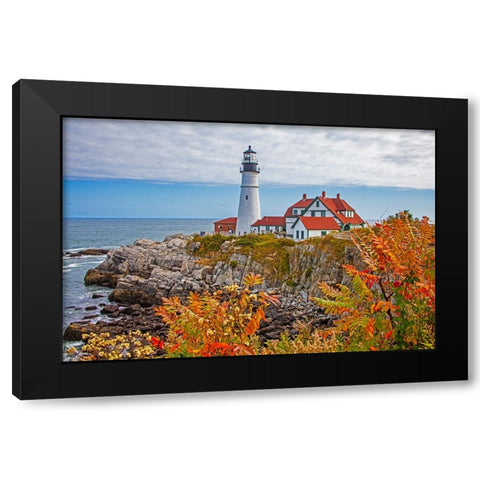 USA-New England-Maine-Cape Elizabeth-Atlantic Portland Head Lighthouse during the Fall season Black Modern Wood Framed Art Print with Double Matting by Gulin, Sylvia