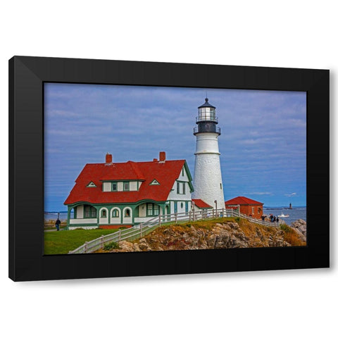 USA-New England-Maine-Cape Elizabeth-Atlantic Portland Head Lighthouse during the Fall season Black Modern Wood Framed Art Print with Double Matting by Gulin, Sylvia