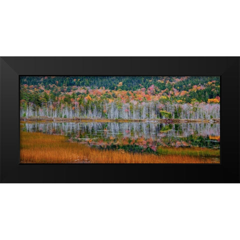 USA-New England-Maine-Mt-Desert Island-Acadia National Park with small lake with hillsides in Autum Black Modern Wood Framed Art Print by Gulin, Sylvia