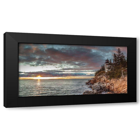 Maine-Mt Desert Island-Acadia National Park-Bass Harbor-Bass Harbor Head Lighthouse-autumn-dusk Black Modern Wood Framed Art Print by Bibikow, Walter