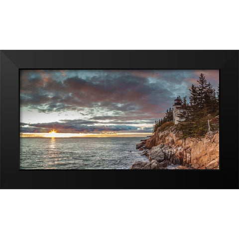 Maine-Mt Desert Island-Acadia National Park-Bass Harbor-Bass Harbor Head Lighthouse-autumn-dusk Black Modern Wood Framed Art Print by Bibikow, Walter