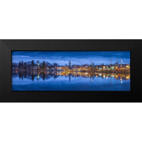 Maine-Kennebunkport-village reflection-winter-dusk Black Modern Wood Framed Art Print by Bibikow, Walter