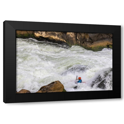 USA-Maryland-Great Falls-Potomac River and Kayaker Black Modern Wood Framed Art Print with Double Matting by Looney, Hollice