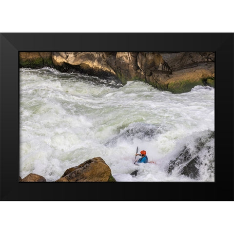 USA-Maryland-Great Falls-Potomac River and Kayaker Black Modern Wood Framed Art Print by Looney, Hollice