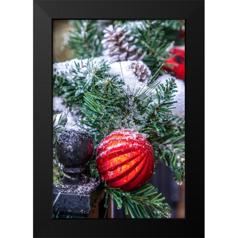USA-Maryland-Bethesda-First snowfall on Holiday decoration Black Modern Wood Framed Art Print by Looney, Hollice