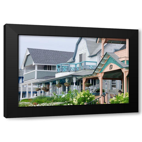 Massachusetts-Marthas Vineyard-Oak Bluffs. Historic gingerbread home. Black Modern Wood Framed Art Print by Hopkins, Cindy Miller