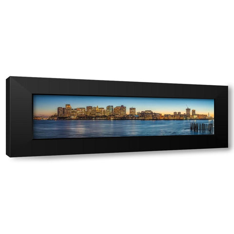 New England-Massachusetts-Boston-city skyline from Boston Harbor-dusk Black Modern Wood Framed Art Print with Double Matting by Bibikow, Walter
