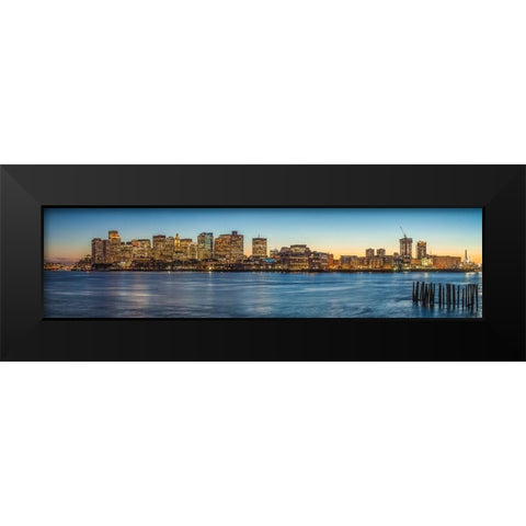 New England-Massachusetts-Boston-city skyline from Boston Harbor-dusk Black Modern Wood Framed Art Print by Bibikow, Walter
