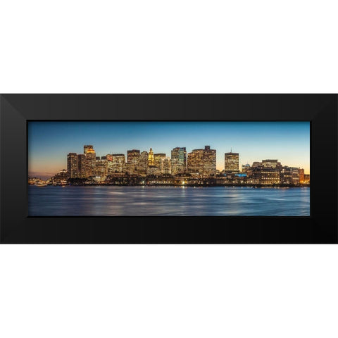 New England-Massachusetts-Boston-city skyline from Boston Harbor-dusk Black Modern Wood Framed Art Print by Bibikow, Walter