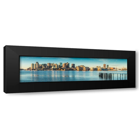 New England-Massachusetts-Boston-city skyline from Boston Harbor-dawn Black Modern Wood Framed Art Print with Double Matting by Bibikow, Walter