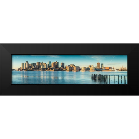 New England-Massachusetts-Boston-city skyline from Boston Harbor-dawn Black Modern Wood Framed Art Print by Bibikow, Walter