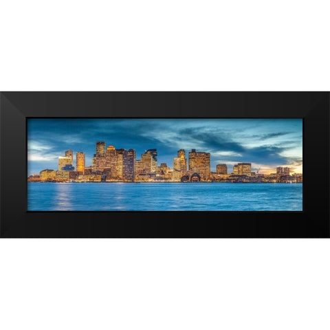 New England-Massachusetts-Boston-city skyline from Boston Harbor-dusk Black Modern Wood Framed Art Print by Bibikow, Walter