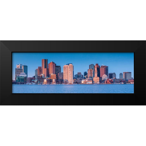 New England-Massachusetts-Boston-city skyline from Boston Harbor-dawn Black Modern Wood Framed Art Print by Bibikow, Walter