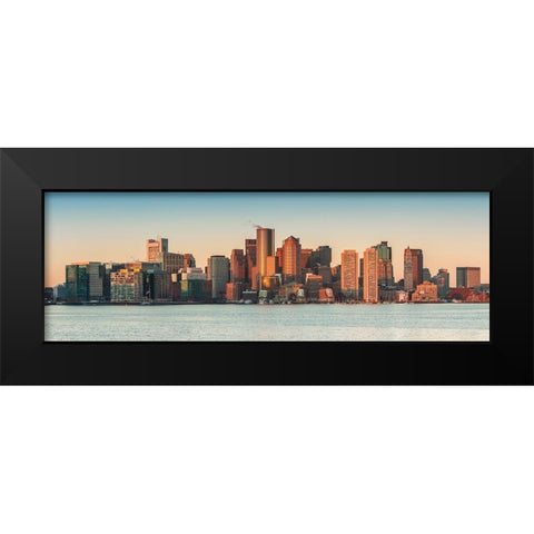 New England-Massachusetts-Boston-city skyline from Boston Harbor-dawn Black Modern Wood Framed Art Print by Bibikow, Walter