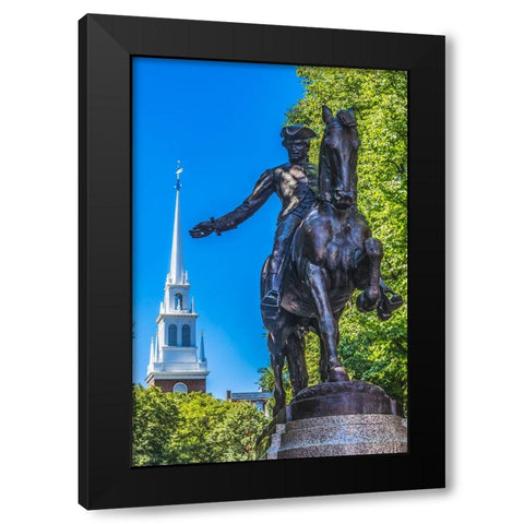 Paul Revere Statue-Old North Church-Freedom Trail-Boston-Massachusetts-Church in 1775 put up lanter Black Modern Wood Framed Art Print with Double Matting by Perry, William
