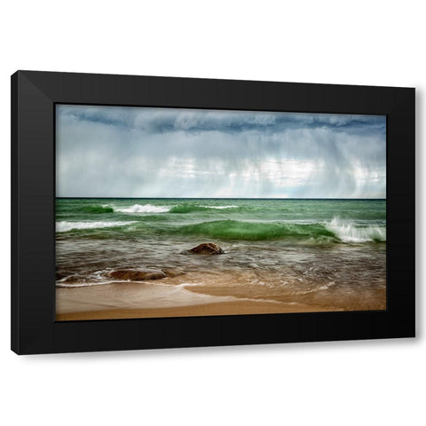 USA-Michigan-Upper Peninsula-Munising Rain clouds over Pictured Rocks National Lakeshore Black Modern Wood Framed Art Print with Double Matting by Collins, Ann