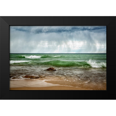 USA-Michigan-Upper Peninsula-Munising Rain clouds over Pictured Rocks National Lakeshore Black Modern Wood Framed Art Print by Collins, Ann