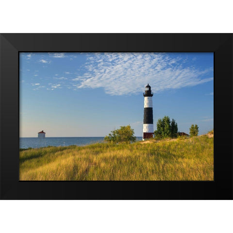 Big Sable Point Lighthouse on the eastern shore of Lake-Michigan Ludington State Park-Michigan Black Modern Wood Framed Art Print by Majchrowicz, Alan
