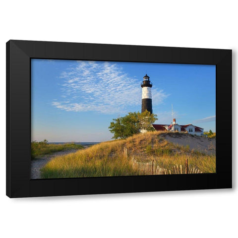 Big Sable Point Lighthouse on the eastern shore of Lake-Michigan Ludington State Park-Michigan Black Modern Wood Framed Art Print by Majchrowicz, Alan