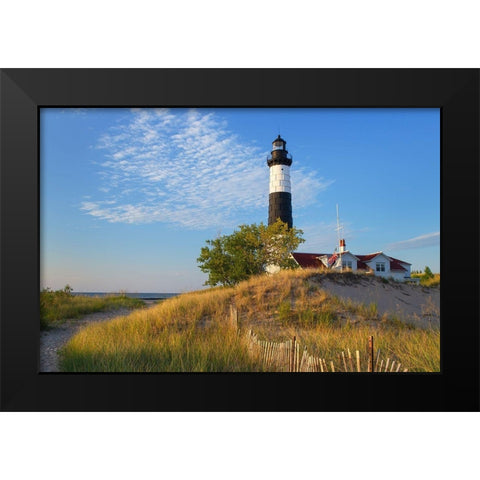 Big Sable Point Lighthouse on the eastern shore of Lake-Michigan Ludington State Park-Michigan Black Modern Wood Framed Art Print by Majchrowicz, Alan