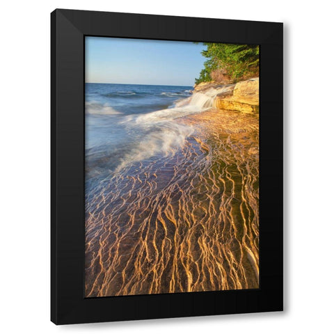 Elliot Falls flowing over layers of Au Train Formation sandstone at Miners Beach Black Modern Wood Framed Art Print with Double Matting by Majchrowicz, Alan