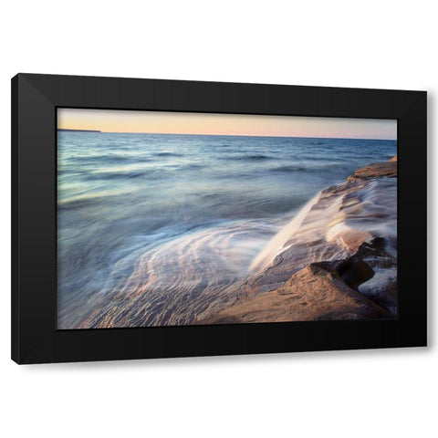 Elliot Falls flowing over layers of Au Train Formation sandstone at Miners Beach  Black Modern Wood Framed Art Print by Majchrowicz, Alan