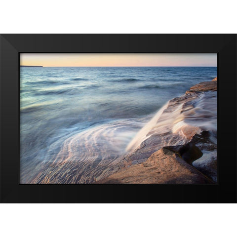 Elliot Falls flowing over layers of Au Train Formation sandstone at Miners Beach  Black Modern Wood Framed Art Print by Majchrowicz, Alan
