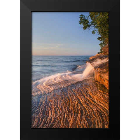 Elliot Falls flowing over layers of Au Train Formation sandstone at Miners Beach  Black Modern Wood Framed Art Print by Majchrowicz, Alan