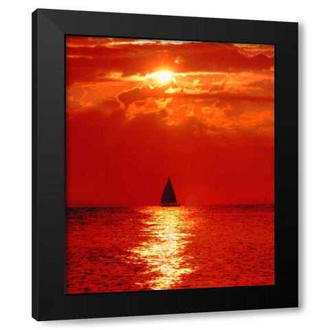 Michigan, Mackinaw, Lake Huron Sailboat at dawn Black Modern Wood Framed Art Print by Kelley, David