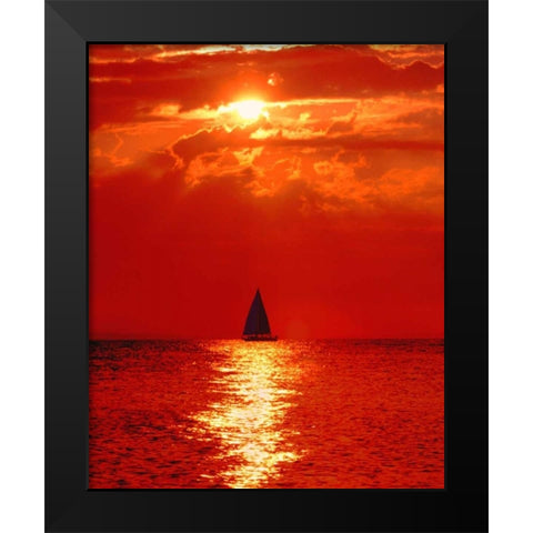 Michigan, Mackinaw, Lake Huron Sailboat at dawn Black Modern Wood Framed Art Print by Kelley, David