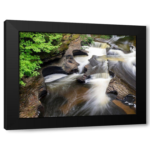 US-Michigan-Upper Peninsula Presque Isle River Falls Black Modern Wood Framed Art Print with Double Matting by Eggers, Julie