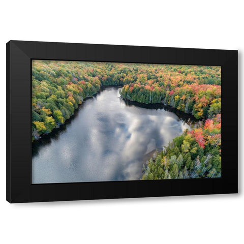 Aerial view of Hugoboom Lake in fall color-Alger County-Michigan Black Modern Wood Framed Art Print with Double Matting by Day, Richard and Susan