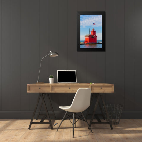 Holland Lighthouse (Big Red) on Lake Michigan-Holland-Michigan Black Modern Wood Framed Art Print by Day, Richard and Susan