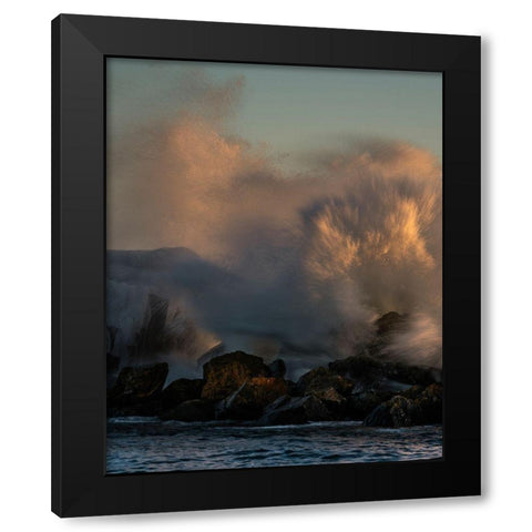 Minnesota-Lake Superior Lake waves breaking on rocks at sunset  Black Modern Wood Framed Art Print with Double Matting by Jaynes Gallery