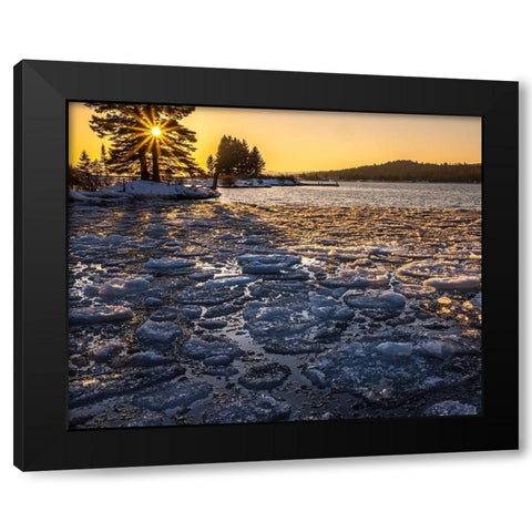 Minnesota-Lake Superior Lake ice at sunset  Black Modern Wood Framed Art Print with Double Matting by Jaynes Gallery