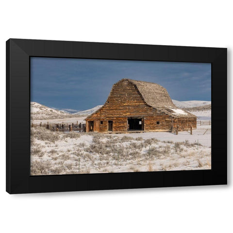Barn in winter-Montana Black Modern Wood Framed Art Print with Double Matting by Jones, Adam