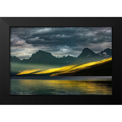 Lake McDonald at sunset in summer-Glacier National Park-Montana Black Modern Wood Framed Art Print by Jones, Adam