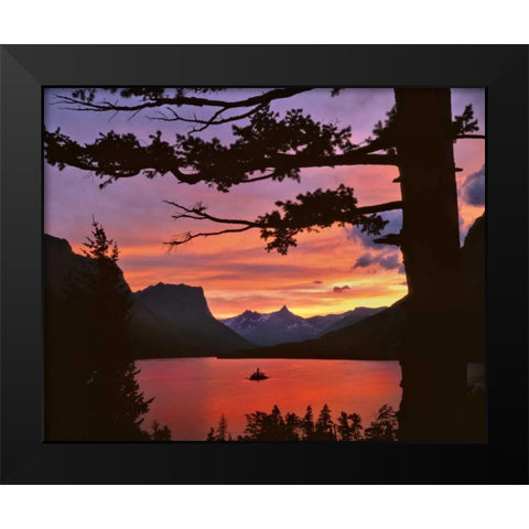 MT, Glacier NP Landscape of St Mary Lake, sunset Black Modern Wood Framed Art Print by Terrill, Steve