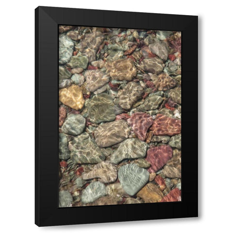MT, Glacier NP Stones line shore on St Mary Lake Black Modern Wood Framed Art Print by Grall, Don
