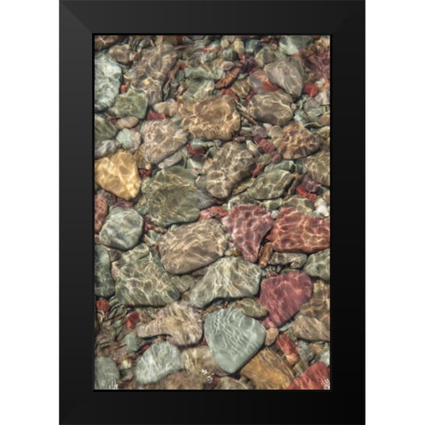 MT, Glacier NP Stones line shore on St Mary Lake Black Modern Wood Framed Art Print by Grall, Don
