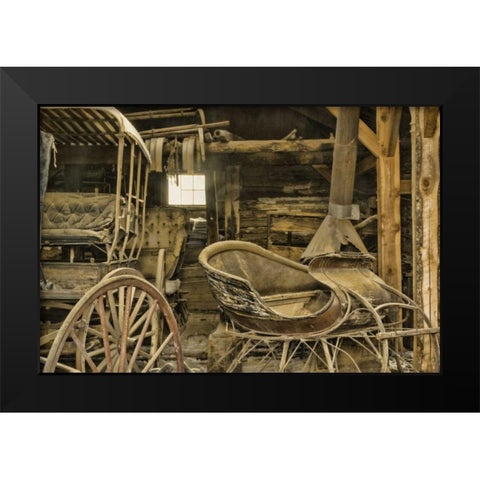 Montana, Virginia City Antique sleigh and buggy Black Modern Wood Framed Art Print by Paulson, Don