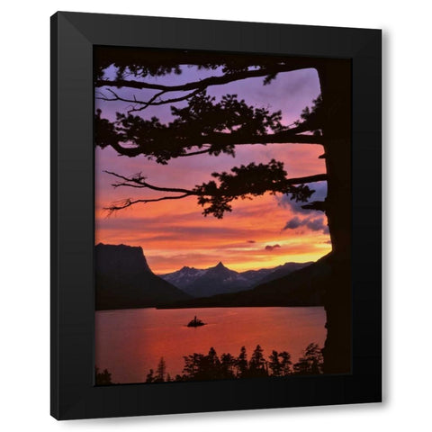 MT, Glacier NP St Mary Lake and Wild Goose Isl Black Modern Wood Framed Art Print with Double Matting by Terrill, Steve