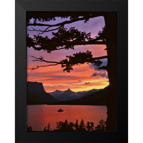 MT, Glacier NP St Mary Lake and Wild Goose Isl Black Modern Wood Framed Art Print by Terrill, Steve